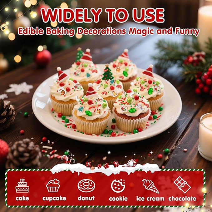 Edible Christmas Sprinkles for Cake Decorating, 130g White Red Candy Cane - Image 4