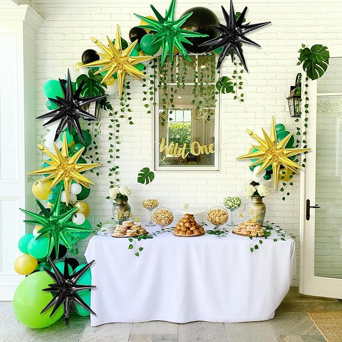 Black Green Gold Star Balloons - Image 5