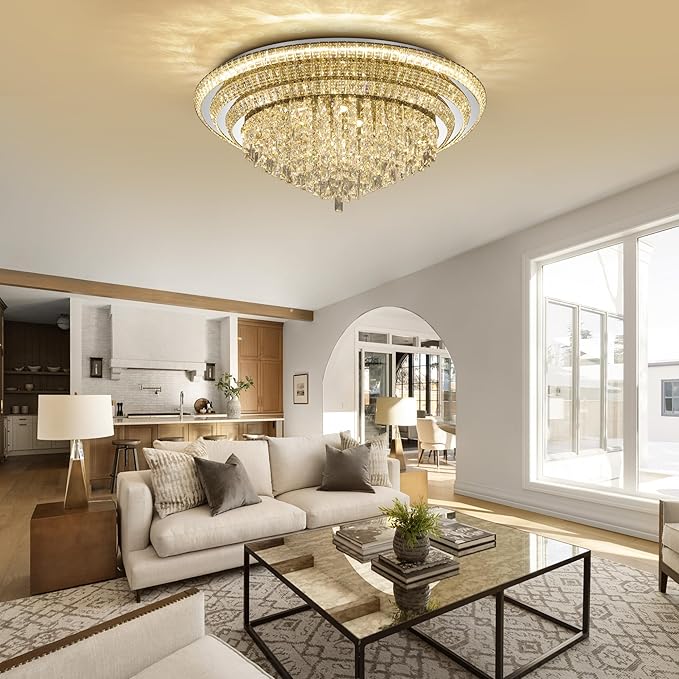 40 inch Crystal Silver Ceiling-Light Flush Mount - Image 5