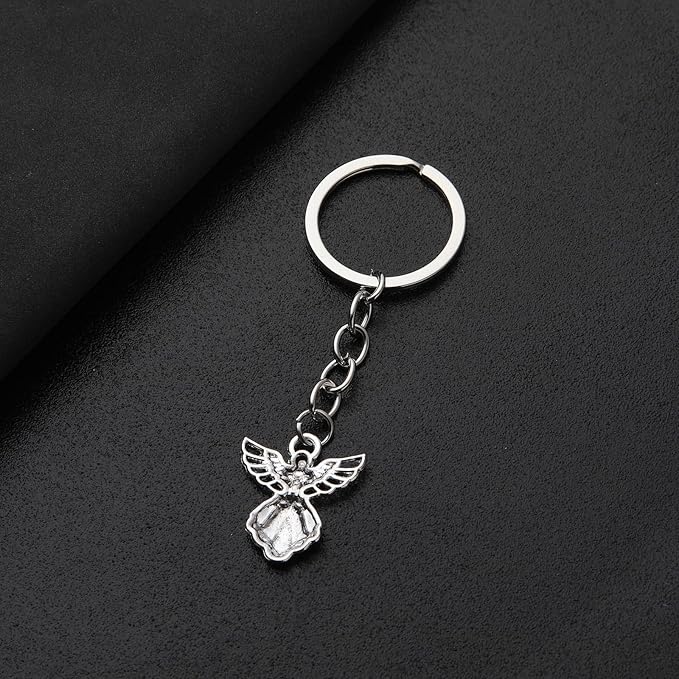 PHAETON 50PCS Silver Tone Guardian Angel Charm Keychain Key Ring - Image 5