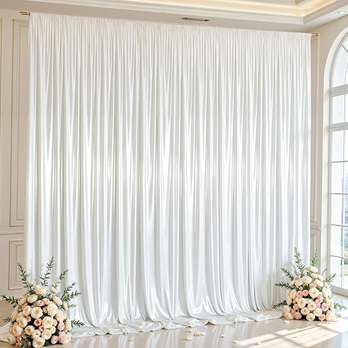 10x10 ft White Glitter Backdrop Curtain by Partisky