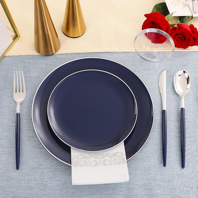 KIRE 175Pcs Blue Plastic Plates - Image 3