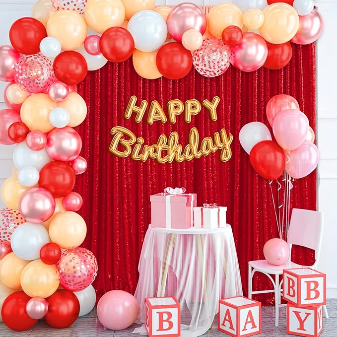 8ft x 8ft Red Sequin Backdrop Party Backdrop Curtain - Image 2