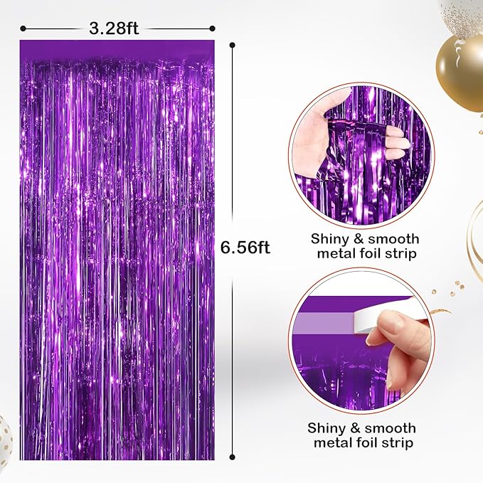 2 Pack Purple Metallic Tinsel Foil Fringe Curtains, Door Streamers Photo Booth - Image 2