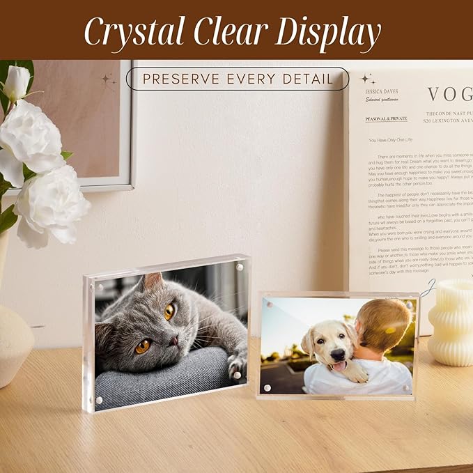CATIFLIN 4x6 Magnetic Acrylic Frames 2 Pack, Double Sided Clear Frameless - Image 2