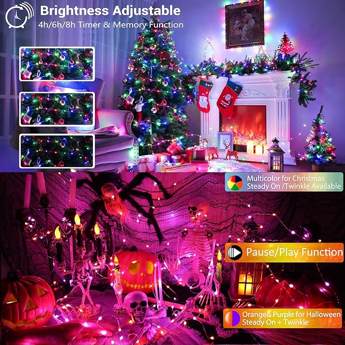 BrizLabs Color Changing Fairy Lights, 66ft 200 LED Rainbow Christmas Fairy - Image 3