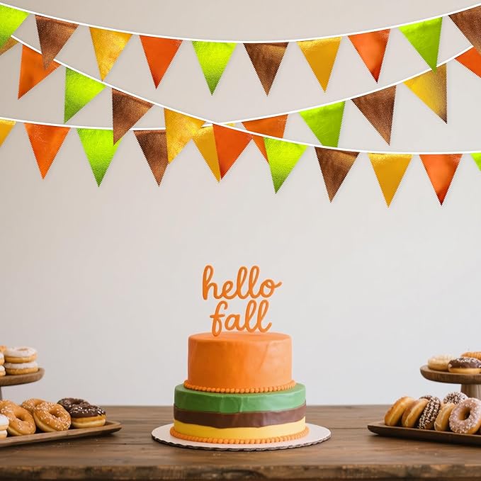 Fall Party Decorations Orange Green Gold Brown Metallic Fabric Triangle Pennant - Image 6