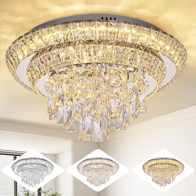 18 inch Crystal Silver Ceiling-Light Flush Mount - Image 9