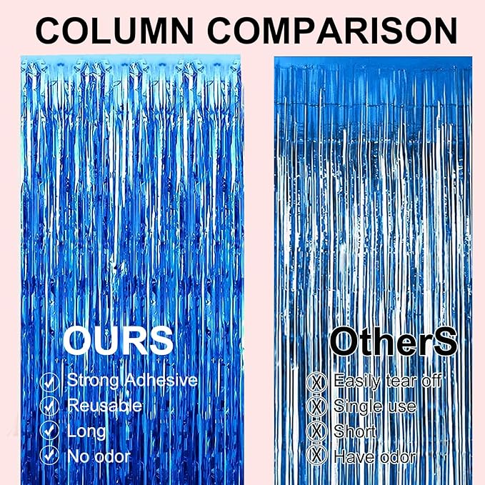 2 Pack 3.28 ft x 6.56 ft Blue Tinsel Curtain Party Backdrop Decorations - Image 7