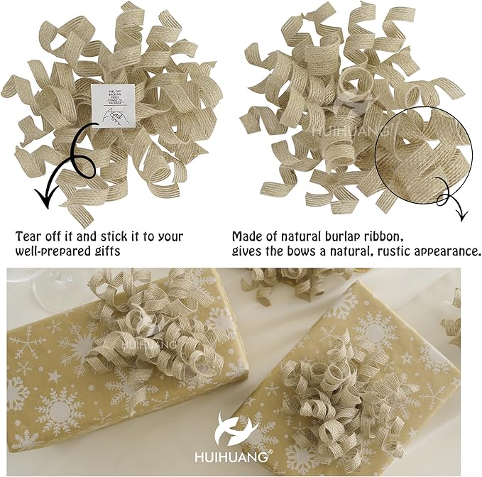 HUIHUANG Burlap Gift Bows Curly Bows - Image 2
