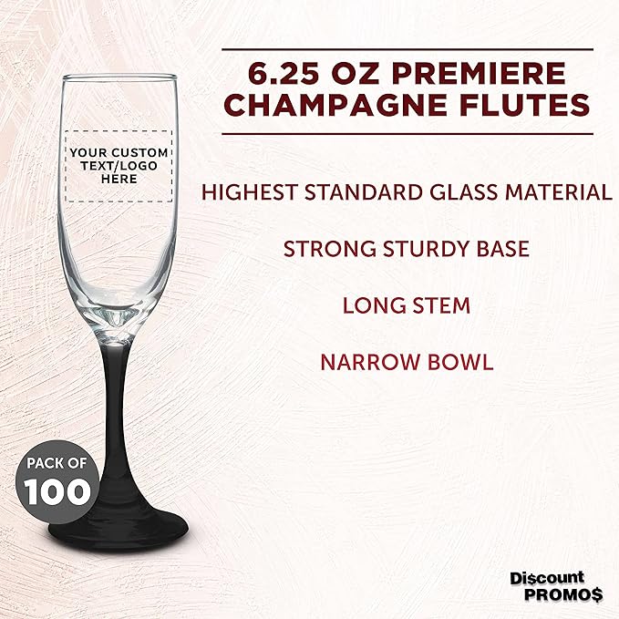 DISCOUNT PROMOS Custom Premiere Champagne Flutes 6.25 oz. Set of 100, - Image 3