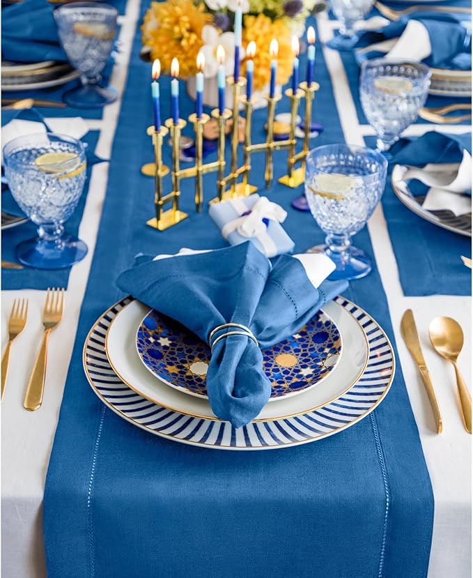 Solino Home Linen Indigo Blue Table Runner 156 Inches Long - Image 2