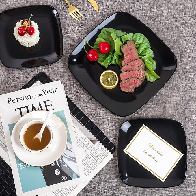 PULOTE 100 PCS Black Square Plastic Plates Disposable - Image 7