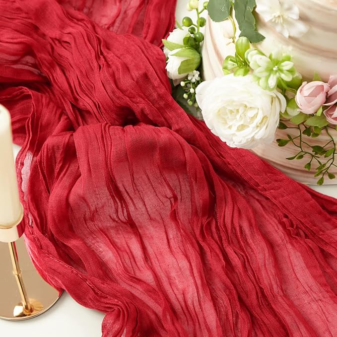 12 Pack Red 10 Ft Cheesecloth Table Runner 20x120 Inch Boho Wrinkled Sheer - Image 5