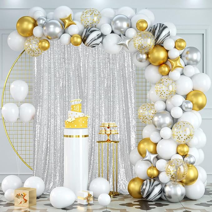 Poise3EHome 4x8ft Silver Sequin Backdrop, Upgrade Shimmer Backdrop - Image 2