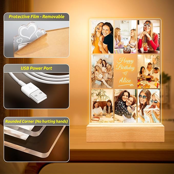Custom Picture Frames with Photos, Personalized Photo Frame with Night Light - Image 5
