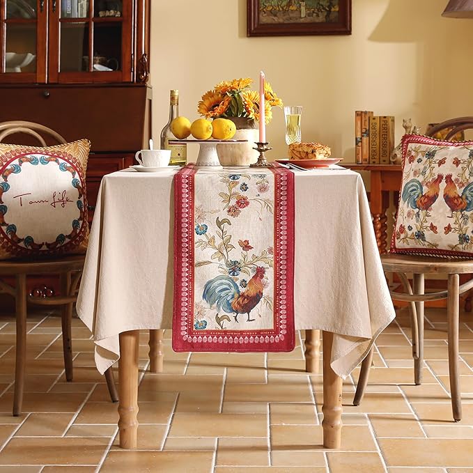 patdrea Designer Farmhouse Linen Table Runner, Rustic Cottage Mauve - Image 2