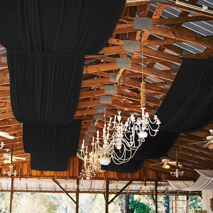 6 Panels Black Ceiling Drapes for Wedding, 5ftx15ft Ceiling Drapes Cheesecloth by REWOMC