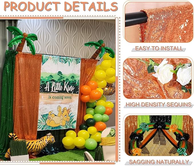 Orange Sequin Backdrop 8FTx8FT 1 Panel Glitter Fall Sequin Backdrop Sparkle - Image 3