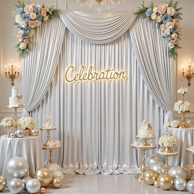 PartyVillage 20x10FT Silver Sequin Backdrop Curtain -4 Panels 5x10FT Wrinkle - Image 9