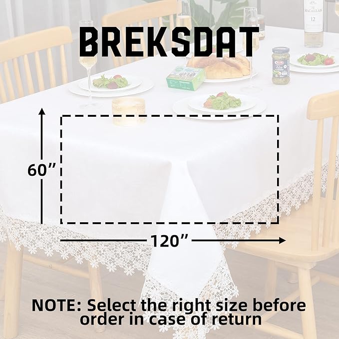 White lace Premium Rectangle Farmhouse Tablecloth Waterproof OilProof - Image 5
