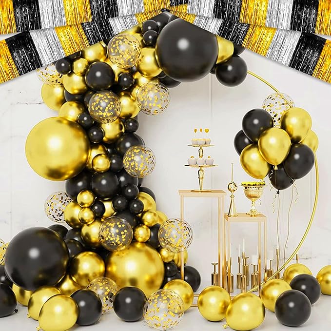 6 Pack 10 Feet Black Gold Silver Foil Fringe Garland Metallic Tinsel Streamers - Image 3