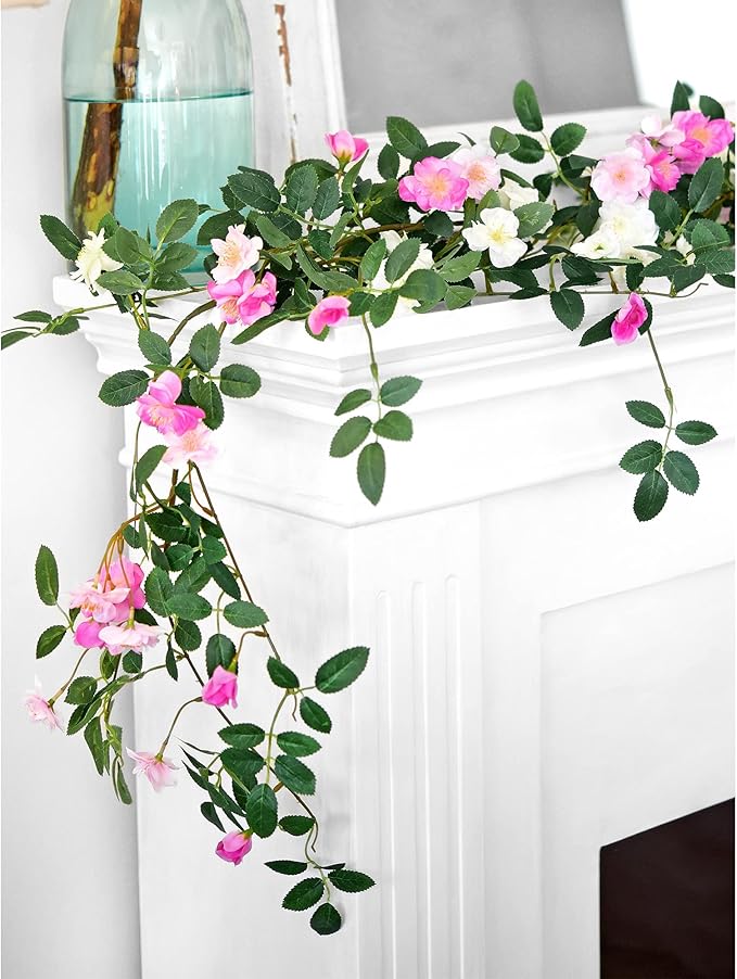 FiveSeasonStuff Fuchsia Pink Flower Garlands, Artificial Silk Wild Roses - Image 2