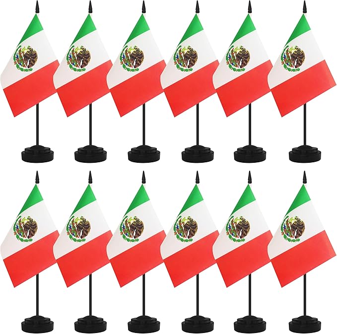 12 Pack Mexico Desk Flags, Mexican Desktop Flag, Small Miniature Office Flags by Unknown