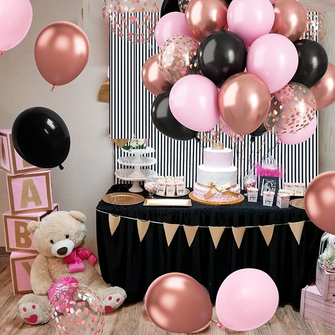 Paready Black Pink Latex Balloons - Image 6