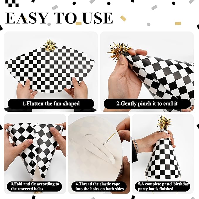 48 Race Car Birthday Party Hats Race Car Party Supplies Include Black White - Image 6
