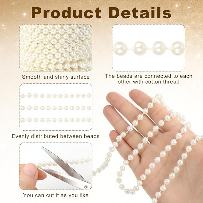 Pearl Beads Garland, 6 MM Ivory Faux String of Pearls 82FT Pearl Garland - Image 4