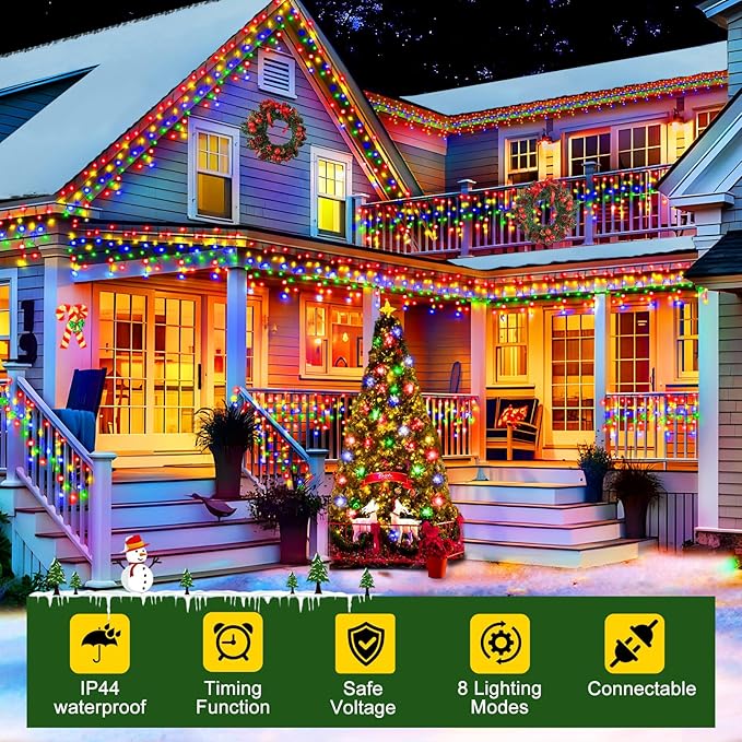 KNONEW 33FT 400 LED Christmas Lights Outdoor Black Wire String Lights - Image 7