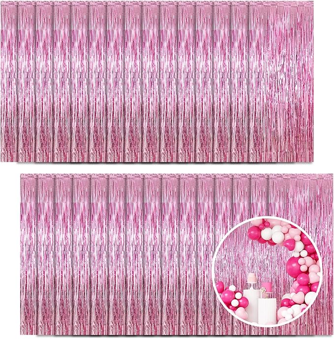 30 Pack Pink Foil Fringe Curtain Backdrop, 3.3x8.2 Feet Metallic Tinsel by LITLANDSTAR