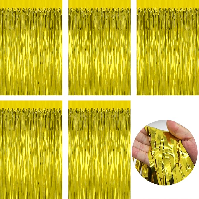 5 Pack Gold Fringe Curtain Backdrop Birthday Bachelorette Party Decorations - Image 9