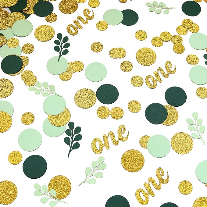 300PC Gold Glitter and Sage Green First Birthday Decorations - Image 4