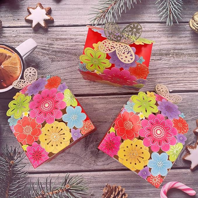 Party Favor Boxes, Flower Butterfly Candy Boxes Laser Cut Candy Boxes Colorful - Image 3