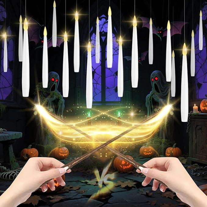 Floating Candles with Wand, 20 Pack 2 Wands Halloween Magic Hanging Candles - Image 2
