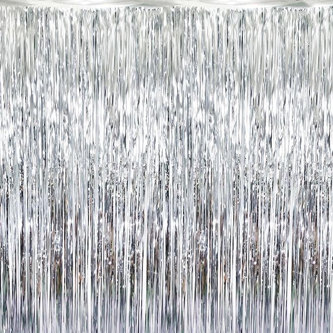 GOER 3.2 ft x 8.2 ft Metallic Tinsel Foil Fringe Curtains Party Photo Backdrop by GOER