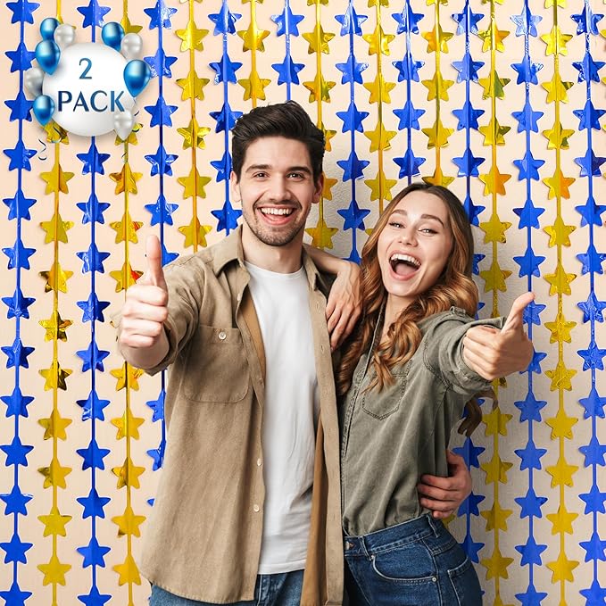 LOLStar 2 Pack Graduation Decoration 2025 3.3 x 6.6 ft Blue Gold Star Each Foil - Image 2