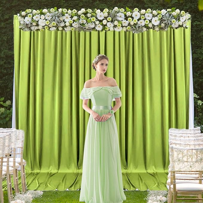 2 Panels Olive Green Backdrop Curtain, 10 x 10 Feet Background Curtains - Image 5