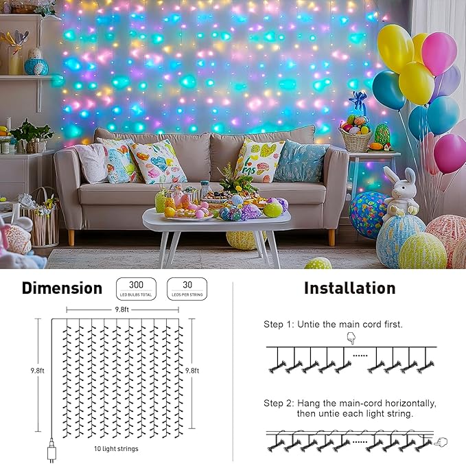 JMEXSUSS 300LED Easter Decorations Curtain Lights - Image 2