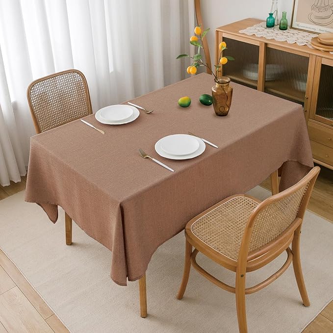 NLMUVW Mocha Linen Tablecloth 84 Inch, Rectangle Textured Table Cloth Water - Image 6