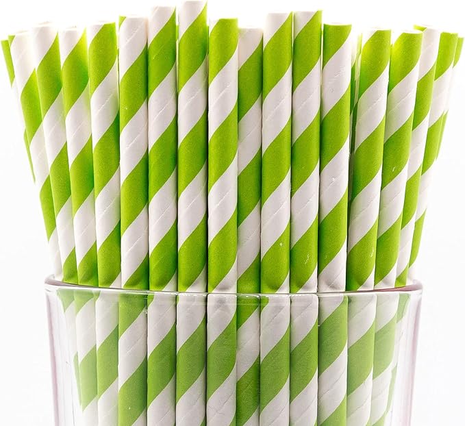 Pack of 900 Green Swirls Biodegradable 4-Ply Paper Drinking Straws by Stephanie+Imports