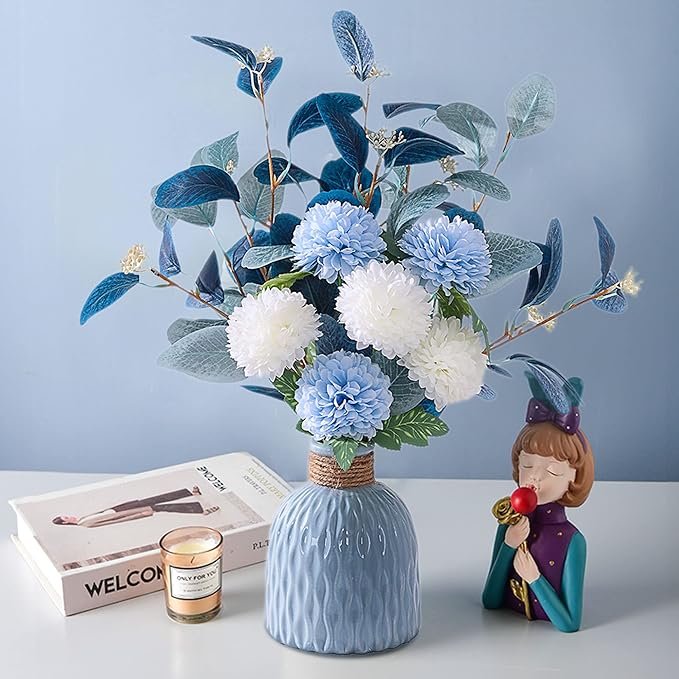 Artificial Flowers with vases, Fake Hydrangea with Eucalyptus Bouquet - Image 3