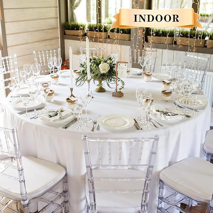 sancua 8 Pack Round Tablecloth 90 Inch White, Stain and Wrinkle Resistant Table - Image 5