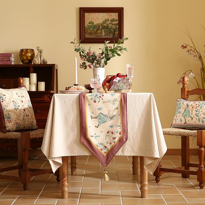 patdrea Designer Idyll Linen Extra Long Table Runner, Vintage Beige Farmhouse - Image 2