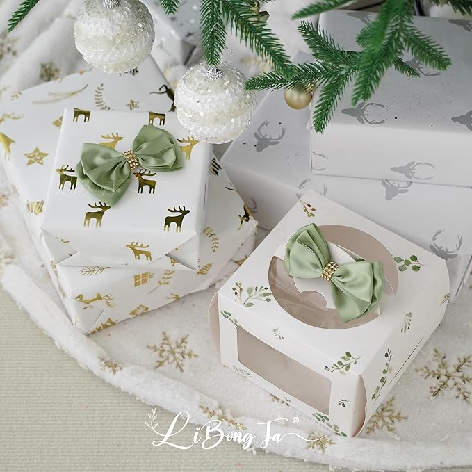 Sage Green Bows 4'' Premade Satin Ribbon Bow, Gift Bows - Image 6