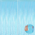 Macaron Light Blue Metallic Tinsel Foil Fringe Curtains, 2 Pack 3.3x8.3 Feet by NUWDHP