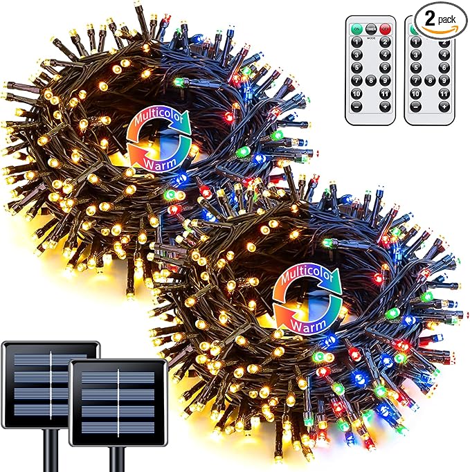 JMEXSUSS 2 Pack Warm White & Multicolor Solar Christmas Lights Outdoor by JMEXSUSS