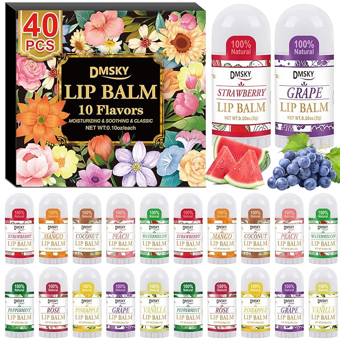 DMSKY 40 Pack Mini Lip Balm, Natural Lip Balm Bulk by DMSKY